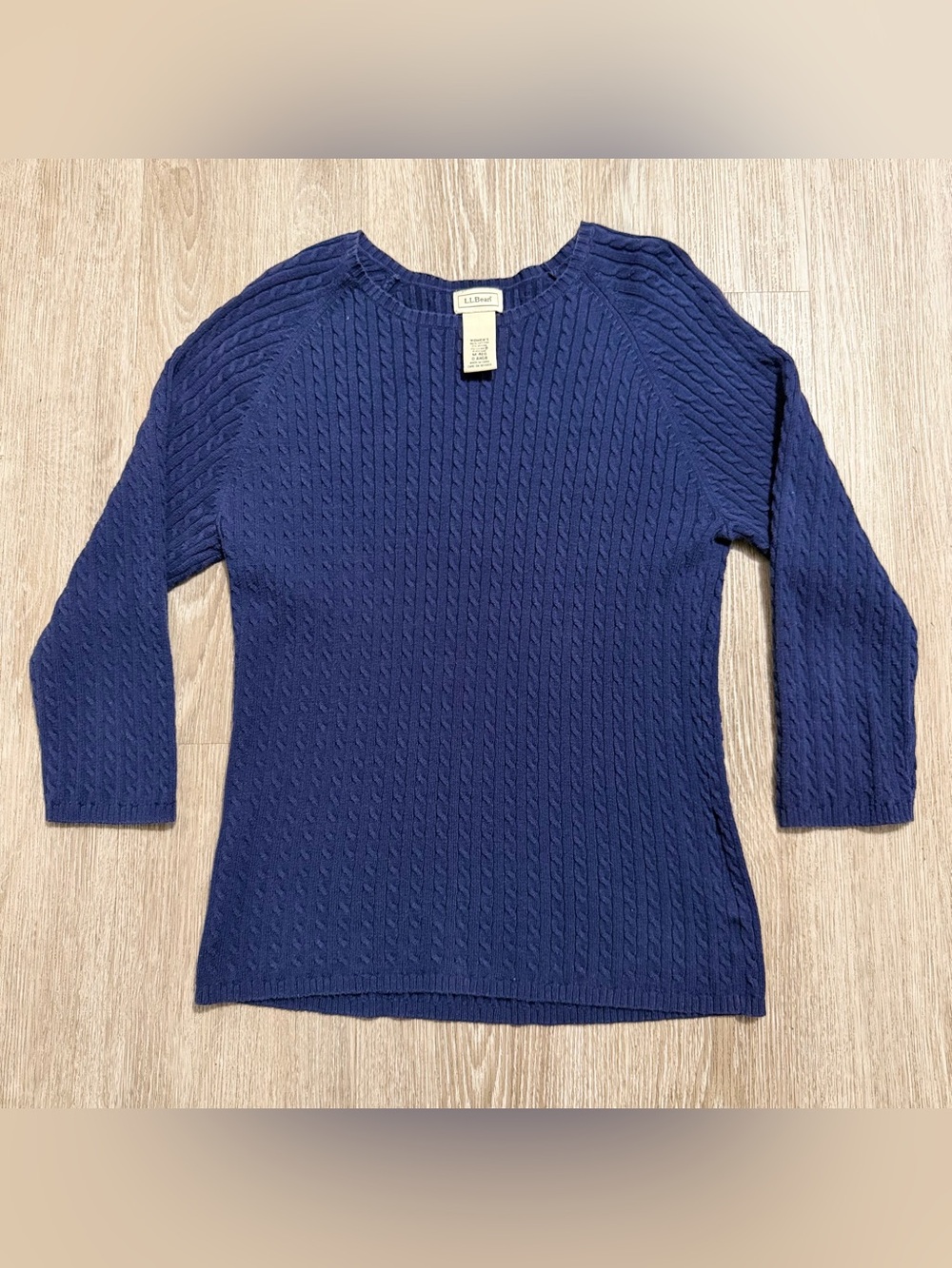 L.L.Bean Women’s Cable Knit Sweater Blue Cotton Blend M Regular Crewneck